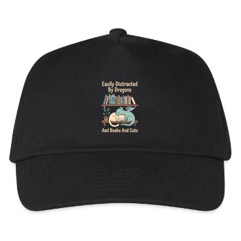 Lustig Katze Fantasy Roman Märchen Leser Nerd - Kinder Basecap - Schwarz - Vorne