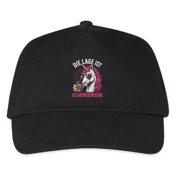 Pinkes Einhorn mit Drink - Kinder Basecap - Schwarz - Vorne