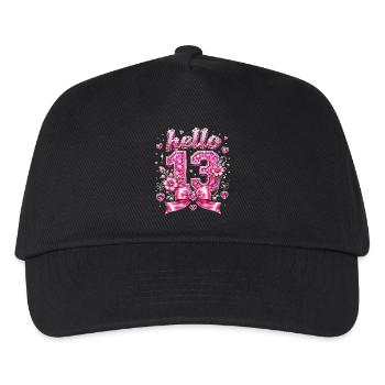Hello 13 Diamonds and Pink Bow | Birthday - Kids’ Baseball Cap - black - Front