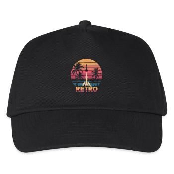 Retro Space Rocket Sonnenuntergang mit Palmen - Kinder Basecap - Schwarz - Vorne