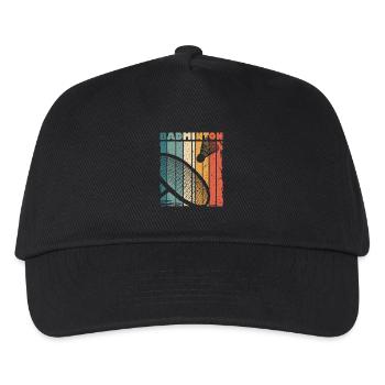 Retro Druck mit Badminton Schläger und Federball - Kinder Basecap - Schwarz - Vorne