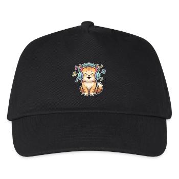 Cat Singing Listening to Music - Kids’ Baseball Cap - black - Front
