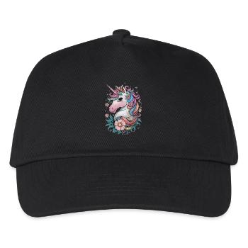 Licorne magique avec des fleurs et une crinière arc-en-ciel - Casquette de baseball Enfant - noir - Devant