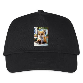 Fox with sunglasses at café - Kids’ Baseball Cap - black - Front