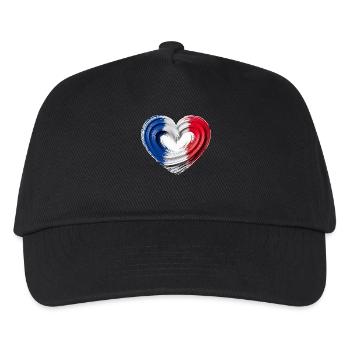Frankreich Herz Flagge Fan Motiv Blau Weiß Rot - Kinder Basecap - Schwarz - Vorne