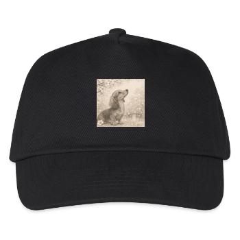 Dackel Kirschblüten Bleistift Motiv Retro - Kinder Basecap - Schwarz - Vorne