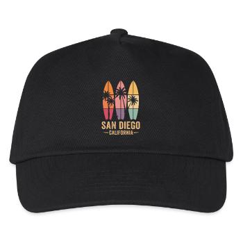 Surfer Palmen Retro San Diego - Kinder Basecap - Schwarz - Vorne