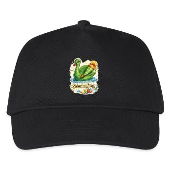 Schulanfang-Schwan mit Geschenk - Kinder Basecap - Schwarz - Vorne