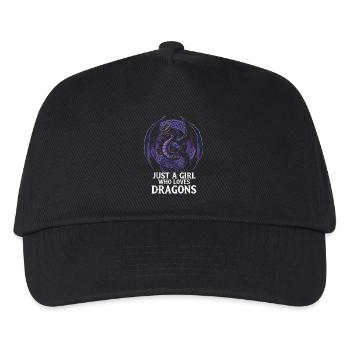Girl Loves Dragon Artwork - Kids’ Baseball Cap - black - Front