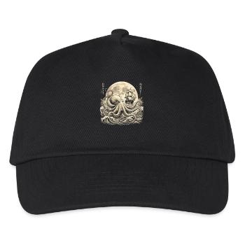 Vintage Octopus Under Full Moon With Sailing Ship - Kids’ Baseball Cap - black - Front