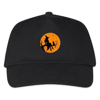 Halloween Witch with Cat in Full Moon T-Shirt Motif - Kids’ Baseball Cap - black - Front