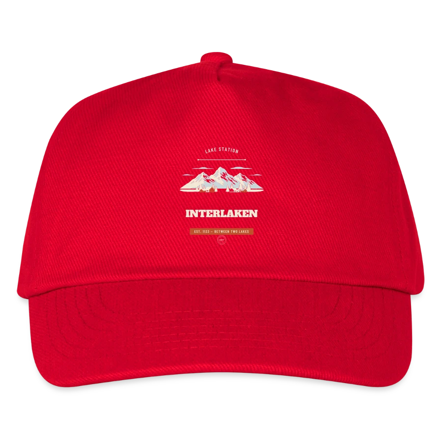 Interlaken badge on a kids’ baseball cap, red