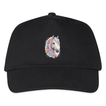 Blumiger Pferdekopf Pastell - Kinder Basecap - Schwarz - Vorne