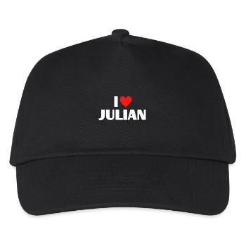 I love Julian Rotes Herz Liebe Fan Geschenk - Kinder Basecap - Schwarz - Vorne