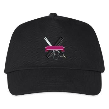 Friseurschere mit Kamm und lila Band - Kinder Basecap - Schwarz - Vorne