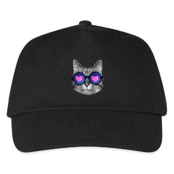 Cute cat with pink heart glasses - Kids’ Baseball Cap - black - Front