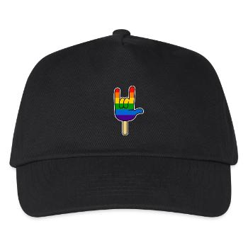 Rock ´n Roll - I Love You, Eis am Stiel Regenbogen - Kinder Basecap - Schwarz - Vorne