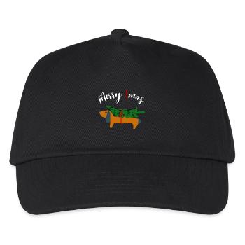 Merry Xmas Dackel Hund Weihnachtsbaum Wau Lustig - Kinder Basecap - Schwarz - Vorne