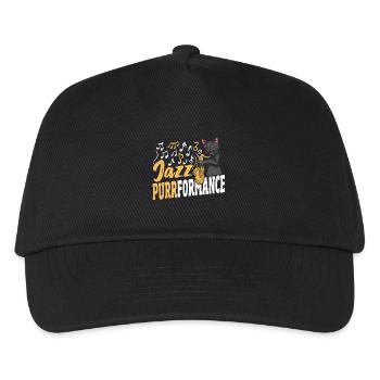 Funny cat playing saxophone, sunglasses, - Kids’ Baseball Cap - black - Front
