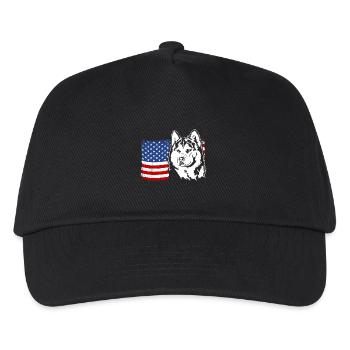 Siberian Husky US Amerika Fahne Hunde Wilsigns - Kinder Basecap - Schwarz - Vorne