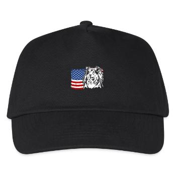 Langhaarcollie US Amerika Fahne Hunde Wilsigns - Kinder Basecap - Schwarz - Vorne
