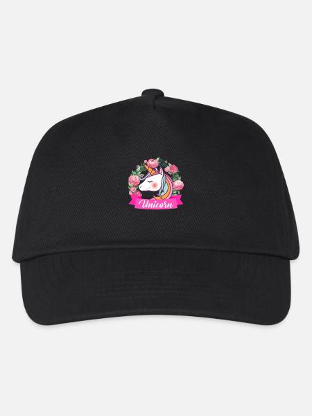 Einhorn Blumen - Kinder Basecap - Schwarz