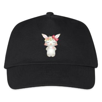 niedlicher weißer Hase mit Blumen und Schleife - Kinder Basecap - Schwarz - Vorne