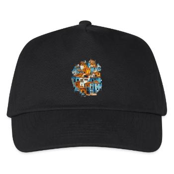 Blaues Dorf mit orangefarbenen Dachziegeln - Kinder Basecap - Schwarz - Vorne