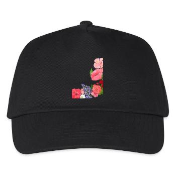 Sommer Blüten Motiv Flower Power - Kinder Basecap - Schwarz - Vorne