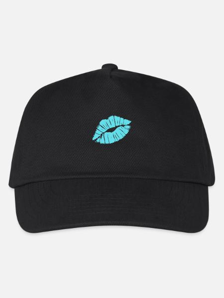 Smooch Blauer Lippenstift Kiss Mark Love Statement T-Shirt - Kinder Basecap - Schwarz