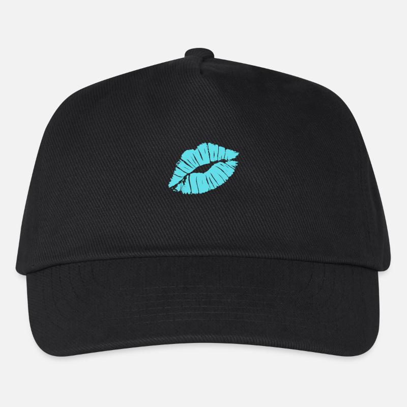 Smooch Blauer Lippenstift Kiss Mark Love Statement T-Shirt - Kinder Basecap - Schwarz
