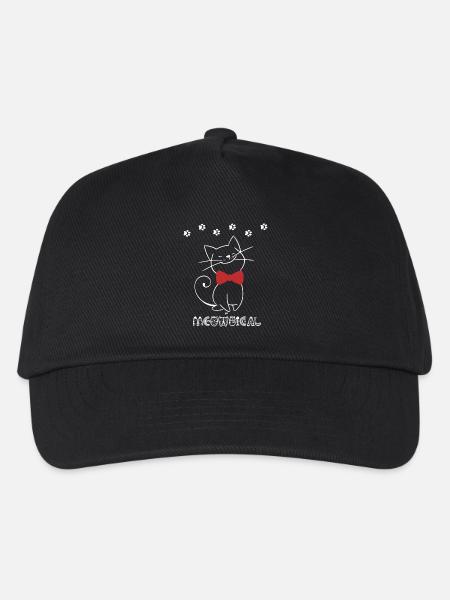 Playful cat illustration with red ribbon - Kids’ Baseball Cap - black