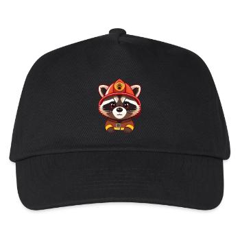 Held Waschbär in Feuerwehrausrüstung - Kinder Basecap - Schwarz - Vorne