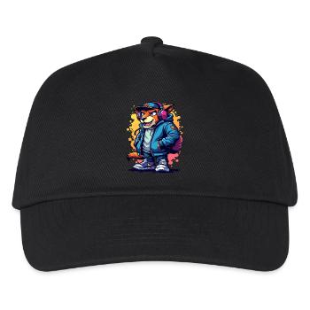 Edgy Cat in Headphones and Stylish Jacket Art - Kids’ Baseball Cap - black - Front