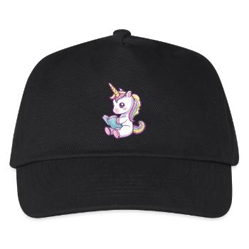 Niedliches Einhorn Cartoon liest ein Buch - Kinder Basecap - Schwarz - Vorne