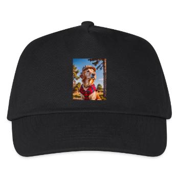 golden retriever wearing a red lumberjack shirt - Kids’ Baseball Cap - black - Front