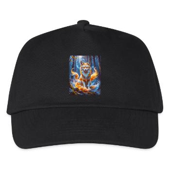 Eleganter mehrschwänziger Kitsune mit leuchtendem Fuchsfeuer - Kinder Basecap - Schwarz - Vorne