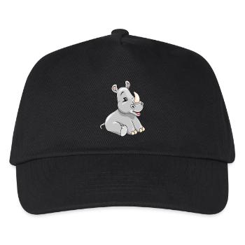 Karikatur sitzend lächelndes Baby-Nashorn - Kinder Basecap - Schwarz - Vorne