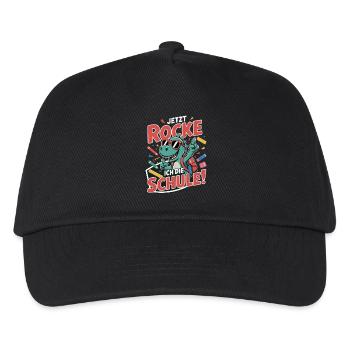 Dino T-Shirt Einschulung – Jetzt rocke ich Schule - Kinder Basecap - Schwarz - Vorne