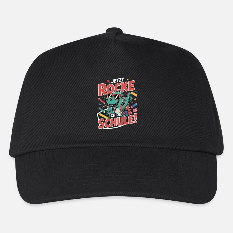 Dino T-Shirt Einschulung – Jetzt rocke ich Schule - Kinder Basecap - Schwarz