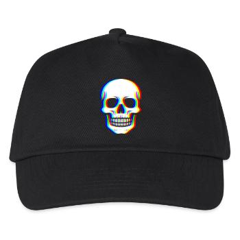 Glitch Schädel - Cyber Kunst - Kinder Basecap - Schwarz - Vorne