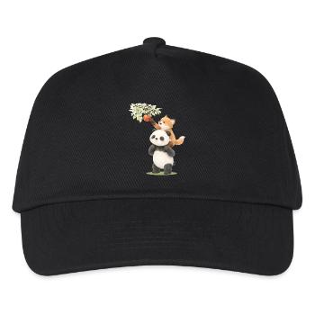 Panda und Fuchs mit Apfel Illustration - Kinder Basecap - Schwarz - Vorne