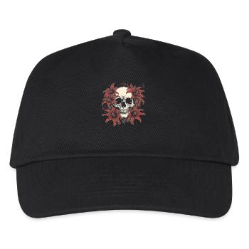 Roter Lilien-Schädel Blüte - Kinder Basecap - Schwarz - Vorne