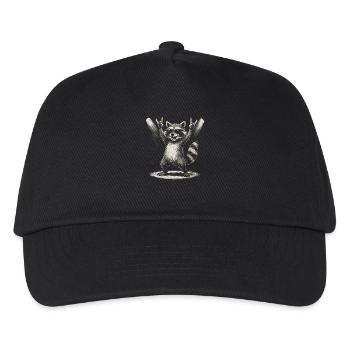 Rock Musik Waschbär Lustig Humor Geschenkidee - Kinder Basecap - Schwarz - Vorne