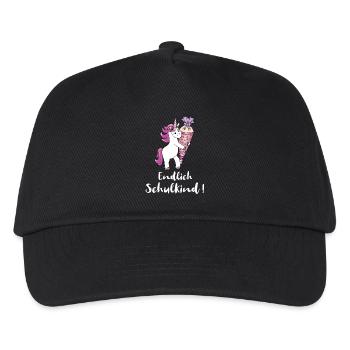 Einhorn mit Zuckertüte Einschulung Schulanfang - Kinder Basecap - Schwarz - Vorne