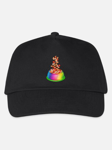 Hundenapf in Regenbogenfarben mit Hundefutter - Kinder Basecap - Schwarz