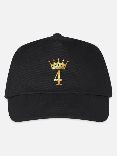 Crown number 4 (vintage golden yellow) 4th birthday - Kids’ Baseball Cap - black