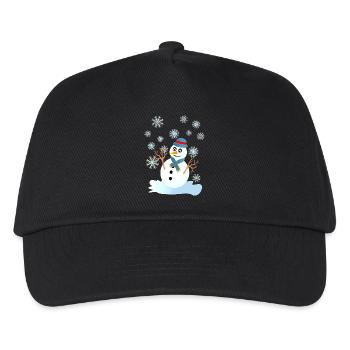 Schneemann und Schneeflocken coole Weihnachten - Kinder Basecap - Schwarz - Vorne