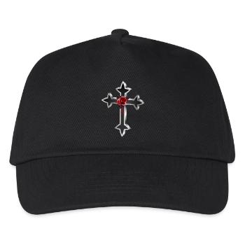 black silver gothic cross with red rose - Kids’ Baseball Cap - black - Front