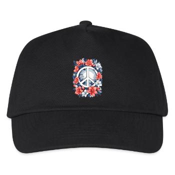 Friedenszeichen mit Blumen - Kinder Basecap - Schwarz - Vorne